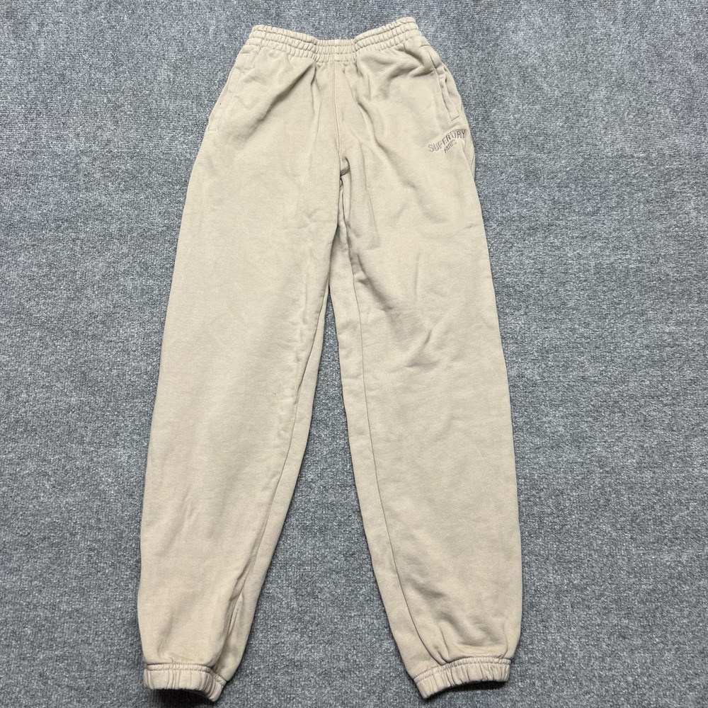 Superdry Sweatpants Womens 4 Beige Fleece Elastic Waist Jogger Pockets Lounge